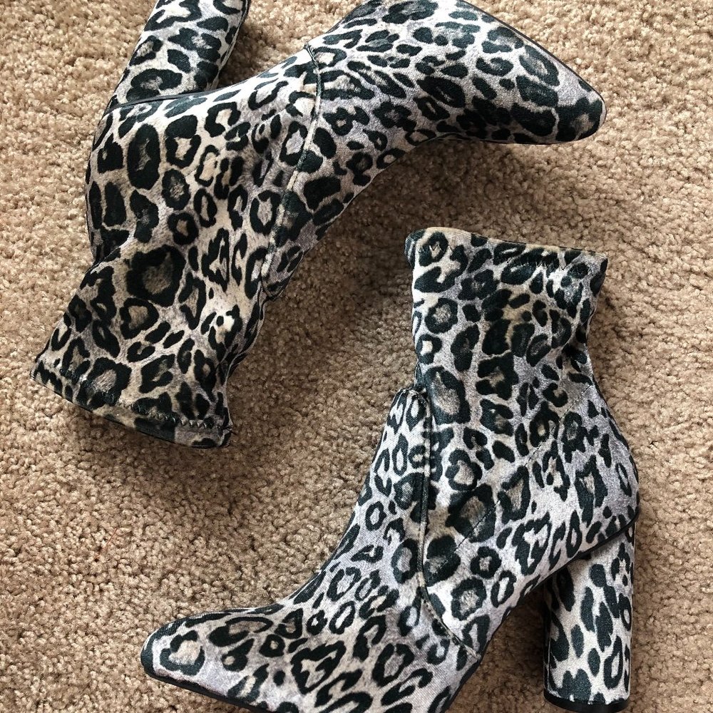 Faux Velvet Leopard Print Boot - Size 8.5
